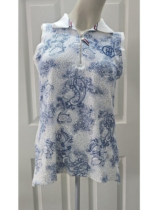 Tommy Hilfiger Tops - Tommy Hilfiger Sleeveless Golf Polo M Blue White Paisley Tennis Top Country Club